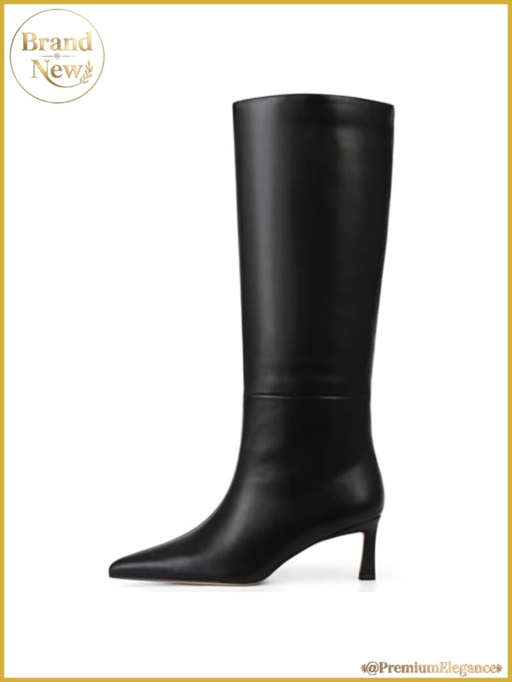 Women's Knee-High Wide Calf Faux Leather Kitten Heel Pointed Toe Boots